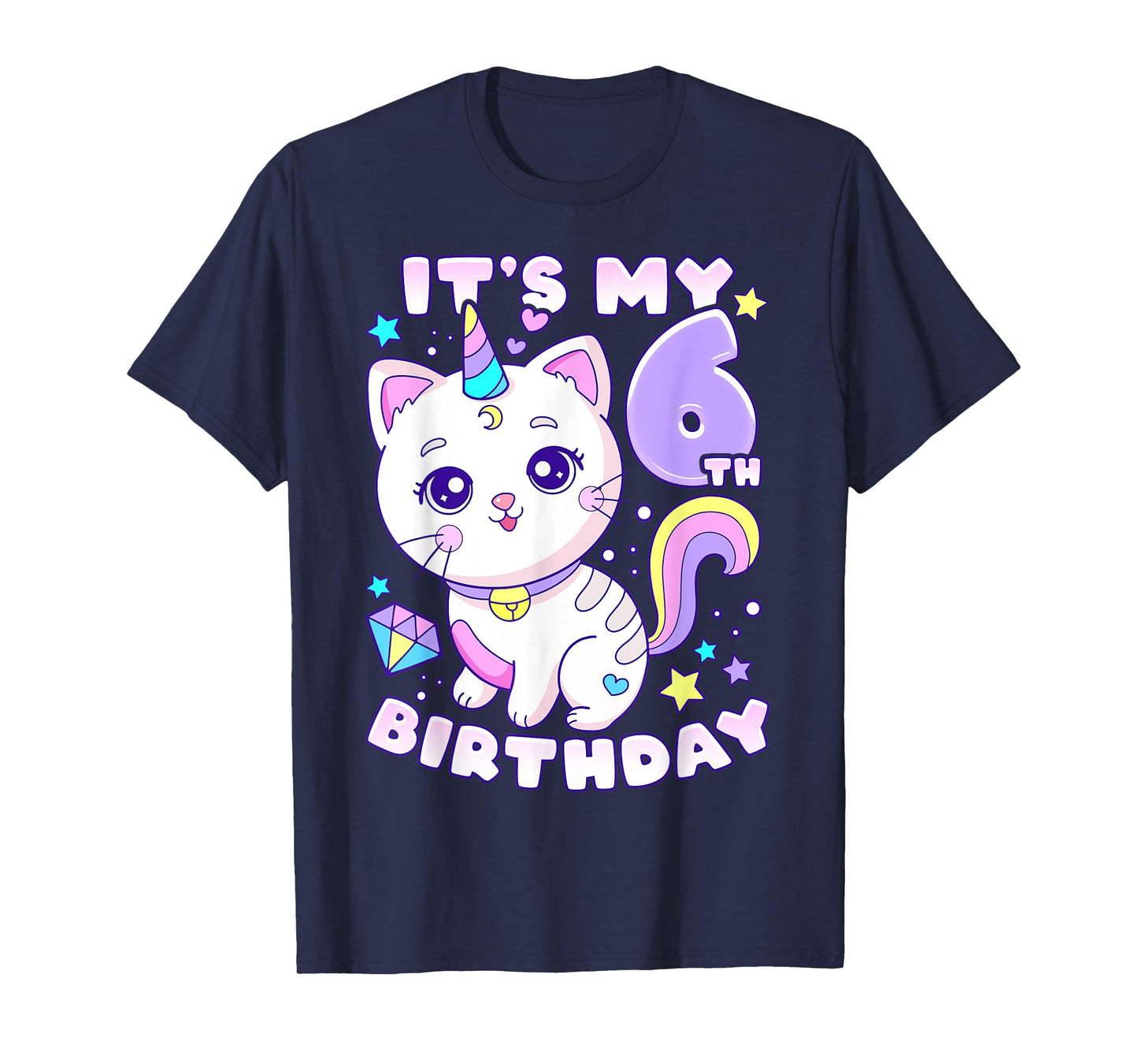 Birthday girl 6 years old cat unicorn 6th birthday T-Shirt