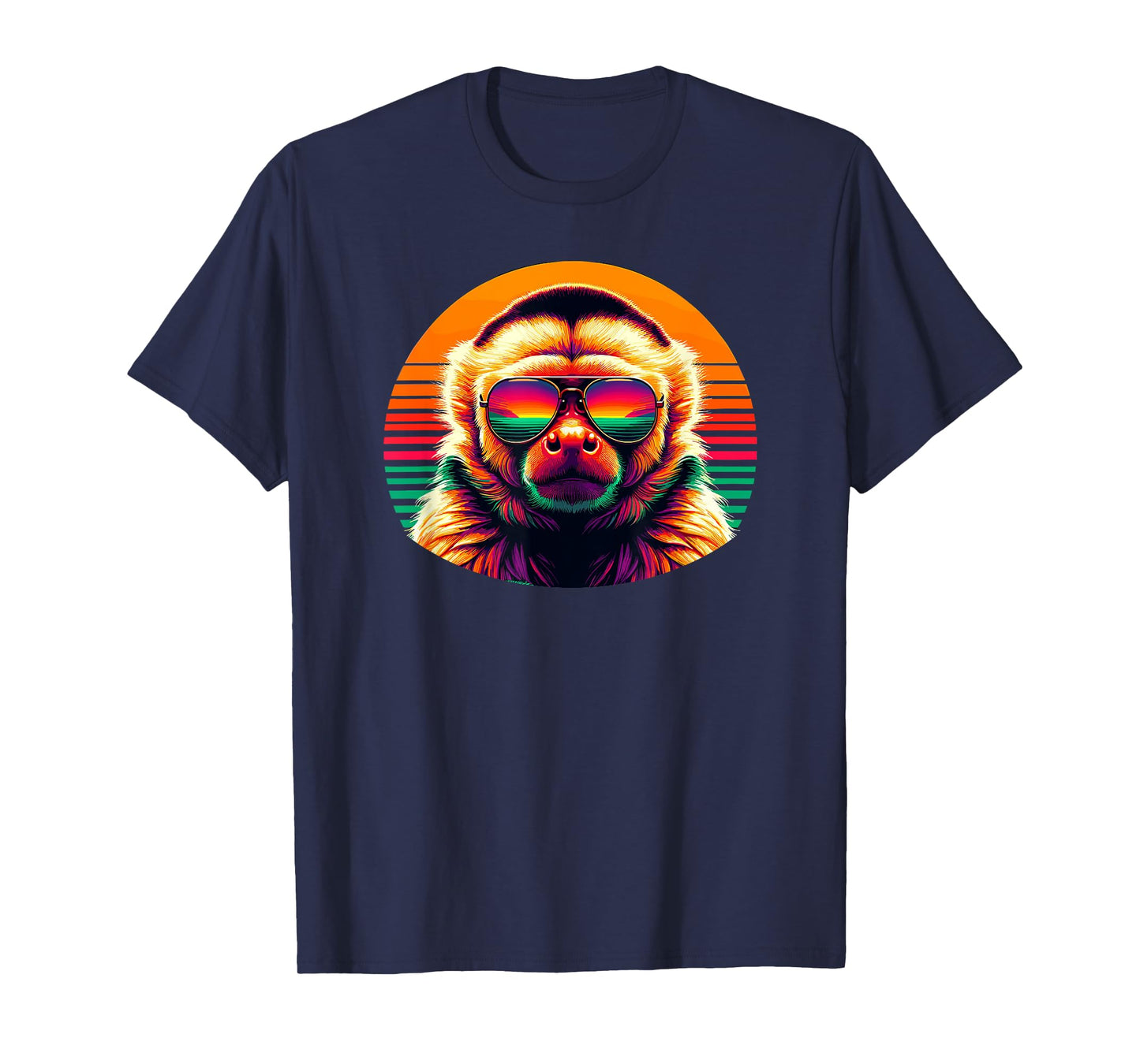 Retro Sunset Sunglasses Capuchin Monkey T-Shirt