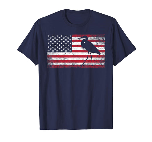 Heron Bird 4th of July American Flag America Patriotic T-Shirt for Women Kids Men