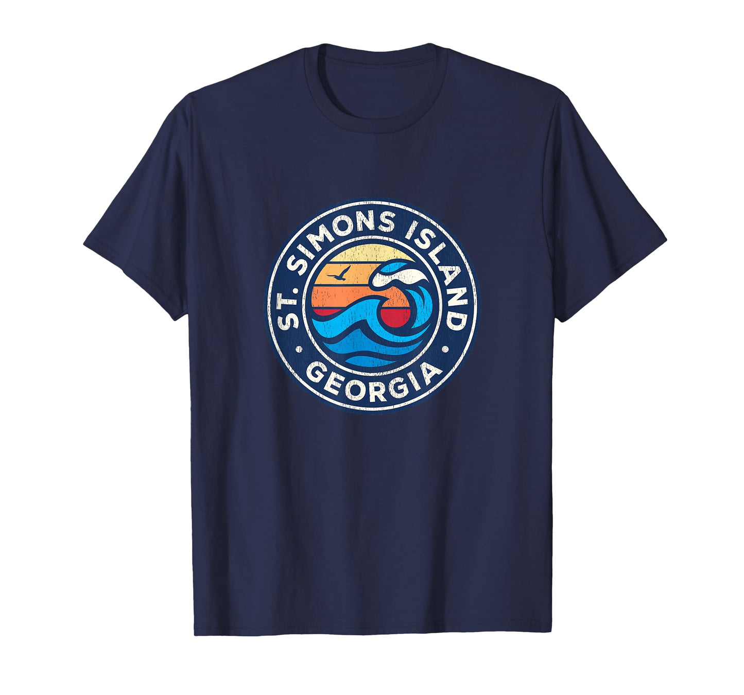St. Simons Island Georgia GA Vintage Nautical Waves Design T-Shirt