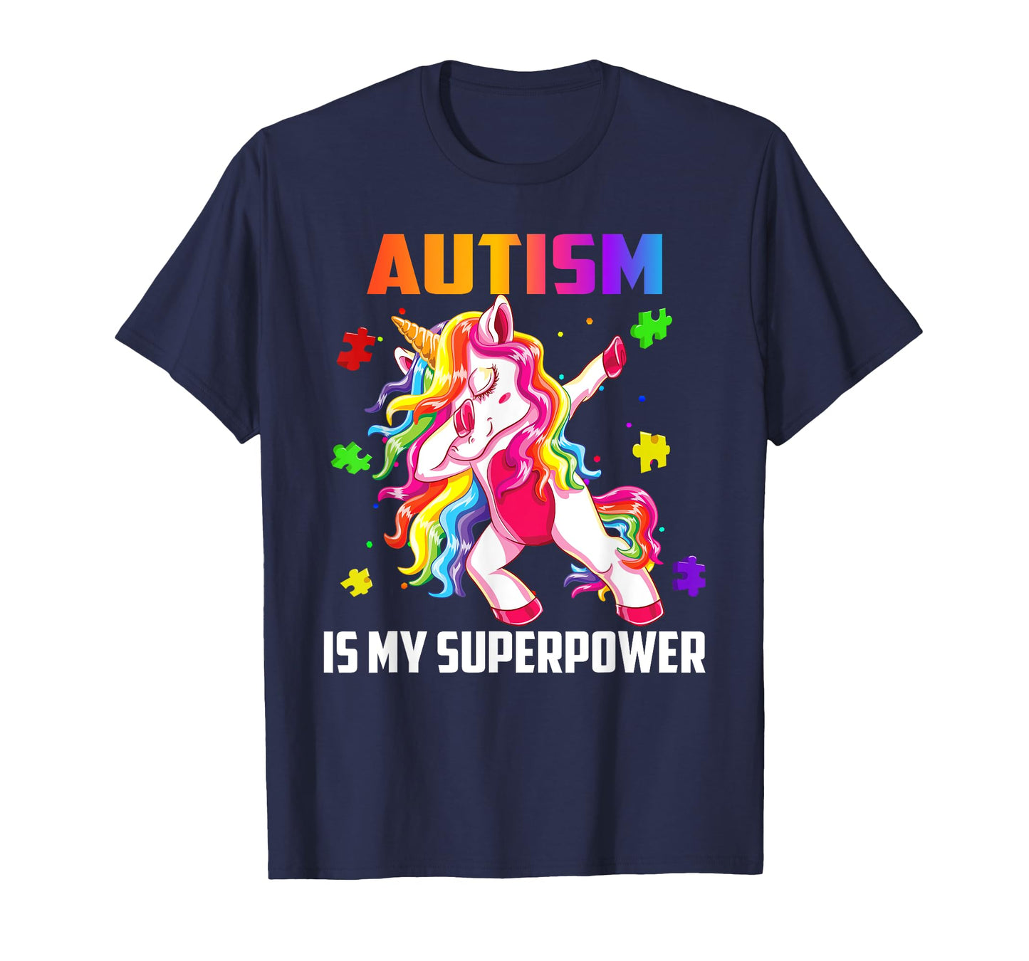 Autism Is My Superpower Dabbing Unicorn Gift Kids Boys Girls T-Shirt