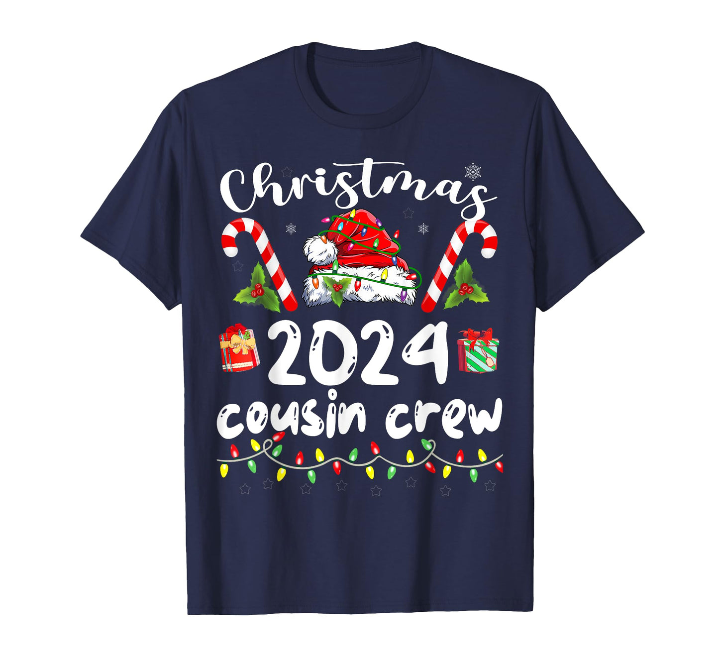 Christmas 2024 Cousin Crew Santa Hat Men Women Kids T-Shirt