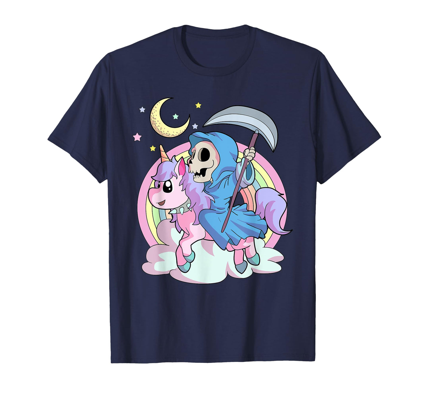 Kawaii Pastel Goth Unicorn and Grim Reaper Creepy Unicorn T-Shirt