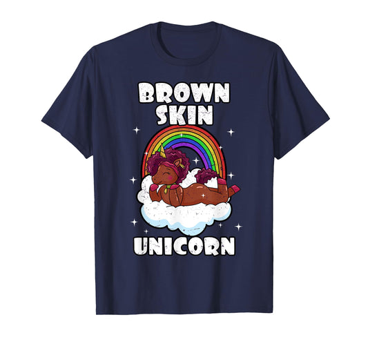 African American Black Woman Brown Skin Unicorn Afro T-Shirt