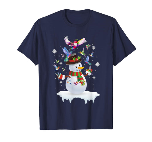 Hummingbirds Snowman Funny Christmas Animal Bird Lovers T-Shirt