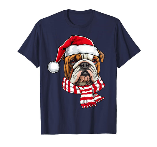 Santa English Bulldog Christmas Dog Lover Men Women Kids T-Shirt