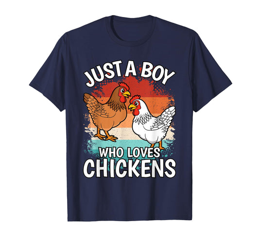 Just A Boy Who Loves Chickens Retro Farmer Farming Boys Kids T-Shirt