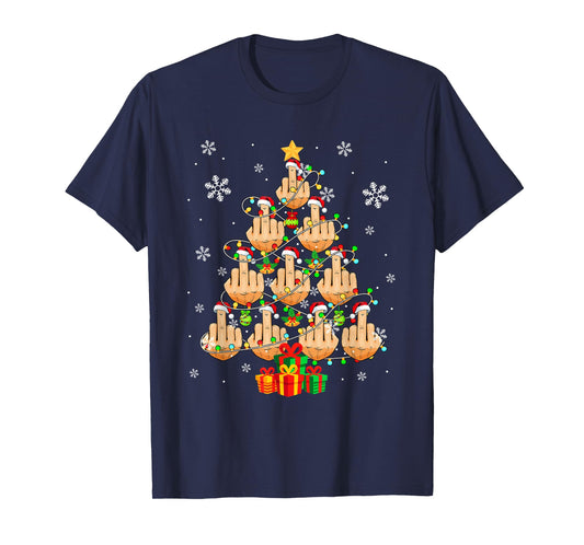 Santa Middle Fingers Christmas Tree Sarcastic Costume Adult T-Shirt