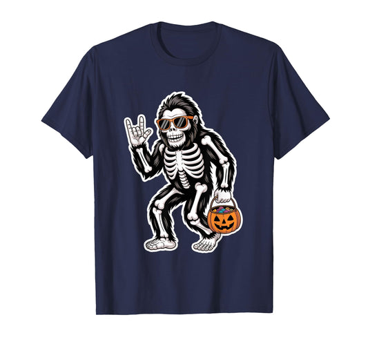 Halloween Bigfoot Skeleton Funny Rock Men Teens Boys Kids T-Shirt