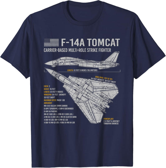 F-14 Tomcat F14 Aircraft Airplane Blueprint Facts. T-Shirt
