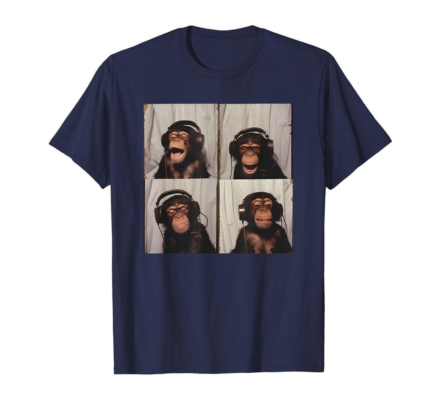 Monkey Wearing Headphones Art Chimp Animal Photobooth T-Shirt