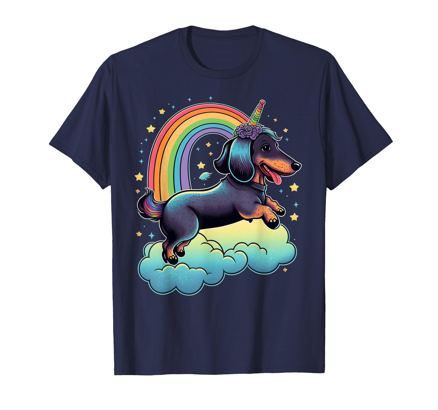 Dachshund Unicorn on Rainbow Unicorn Dachshund T-Shirt