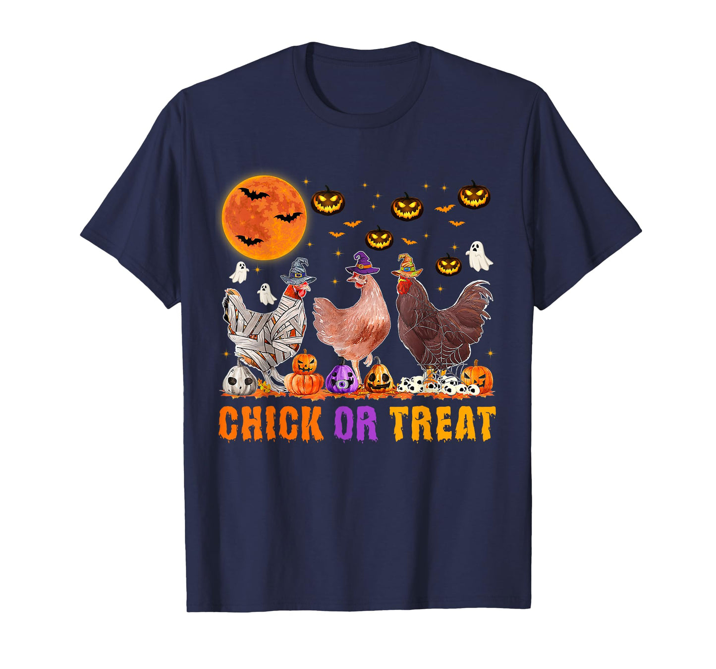Halloween Chick or Treat Pumpkin Chicken Girl Farmer T-Shirt