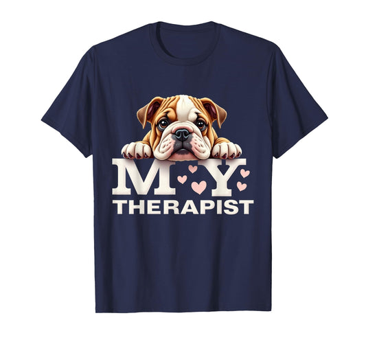 Funny Puppy My Therapist English Bulldog Dog T-Shirt
