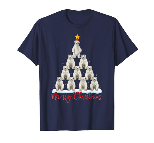 Santa Hat Ugly Xmas Funny Polar Bear Christmas Tree T-Shirt
