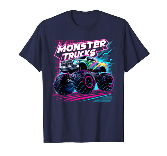 Monster Truck Retro Colorful Toddlers Boys Kids Men Birthday T-Shirt