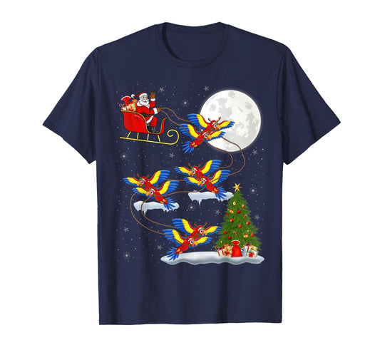 Funny Xmas Lighting Tree Santa Riding Macaw Christmas T-Shirt