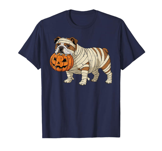 Halloween Dog English Bulldog Mummy Costume Men Women Kids T-Shirt