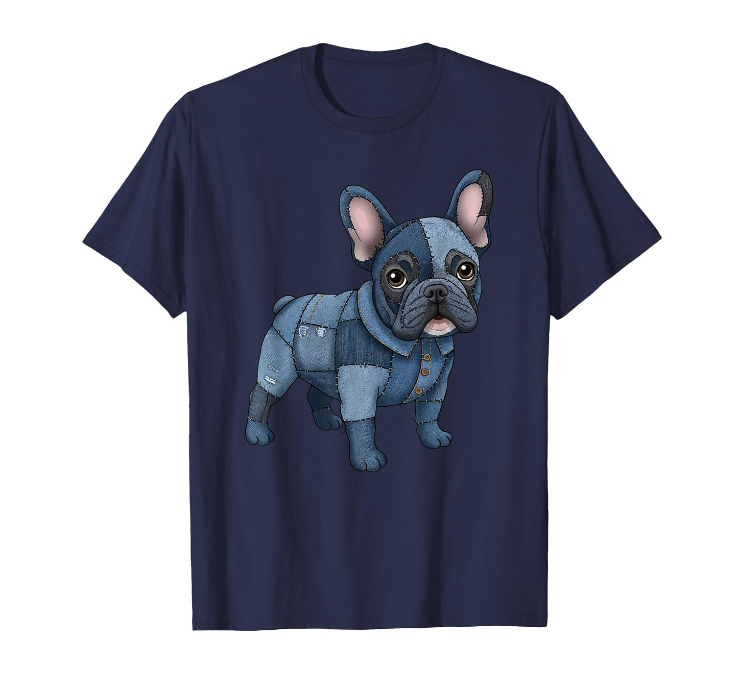 French Bulldog Pattern Patchwork Art Denim Frenchie Dog T-Shirt