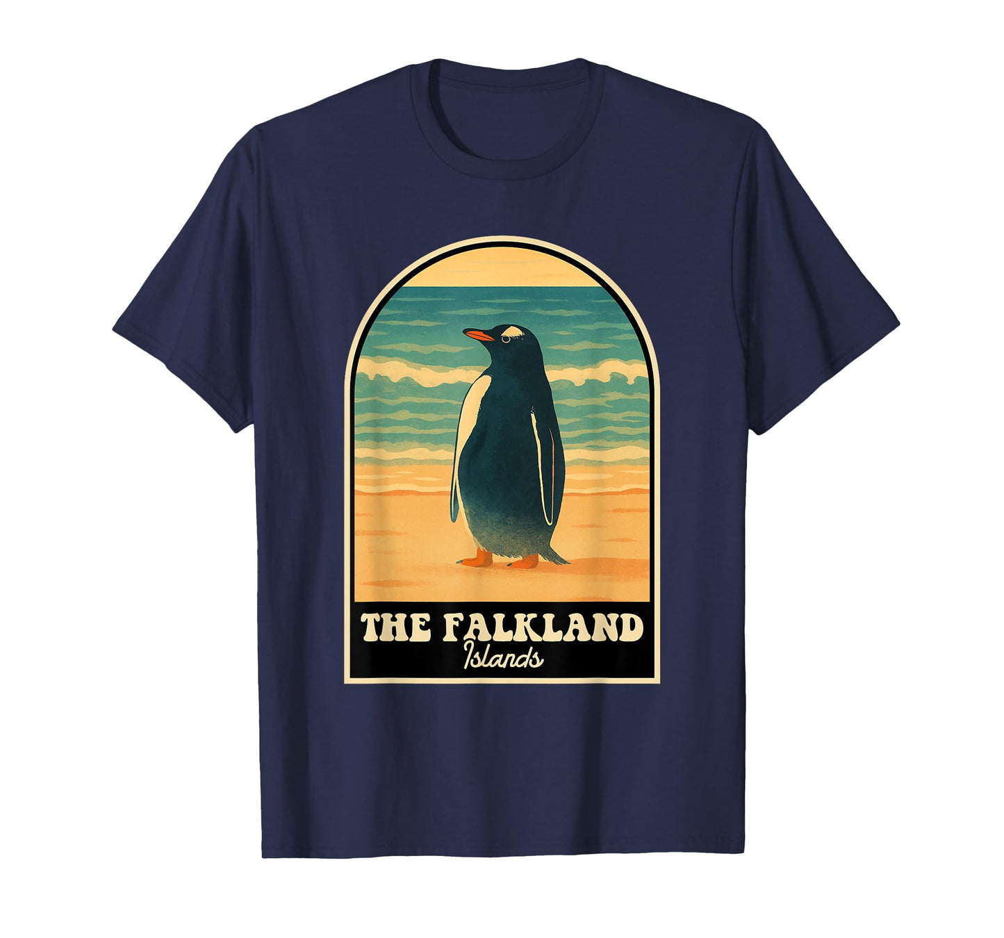 Falkland Islands Vintage Travel Design with Penguin Illustra T-Shirt