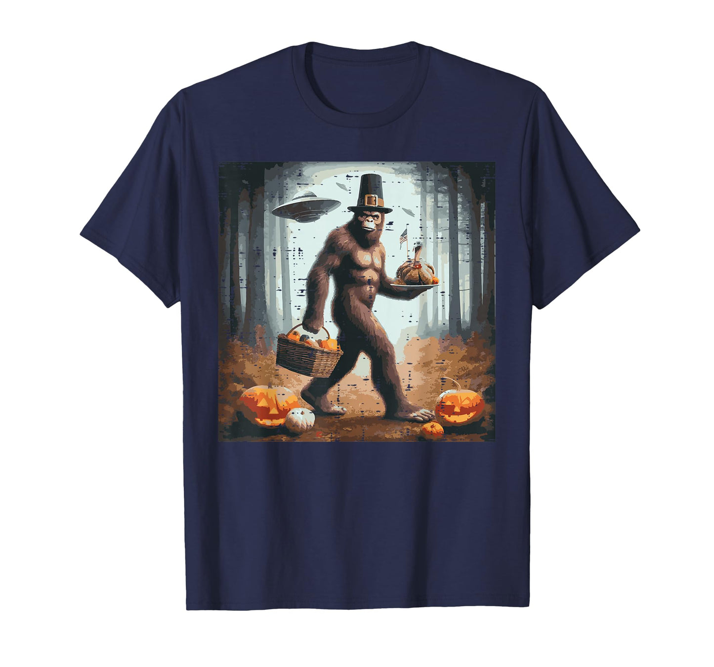 Thanksgiving Bigfoot UFO Funny Sasquatch Fall Men Women Kids T-Shirt