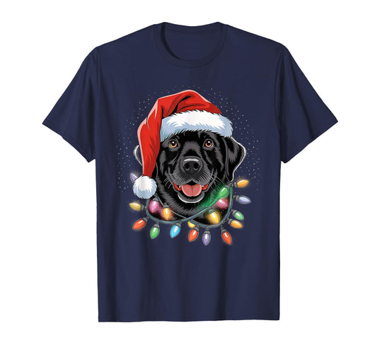 Black Lab Labrador Christmas Tree Light Pajama Dog Xmas T-Shirt for Men Women Kids
