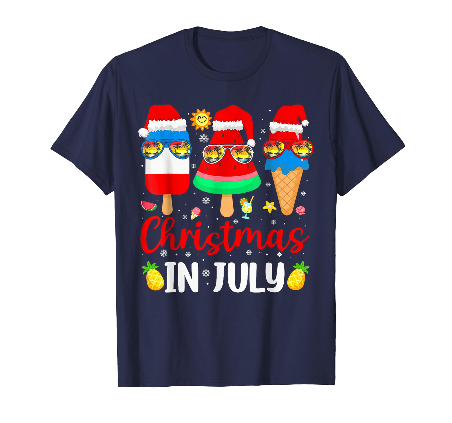 Christmas In July Xmas Hat Watermelon Ice Pops T-Shirt