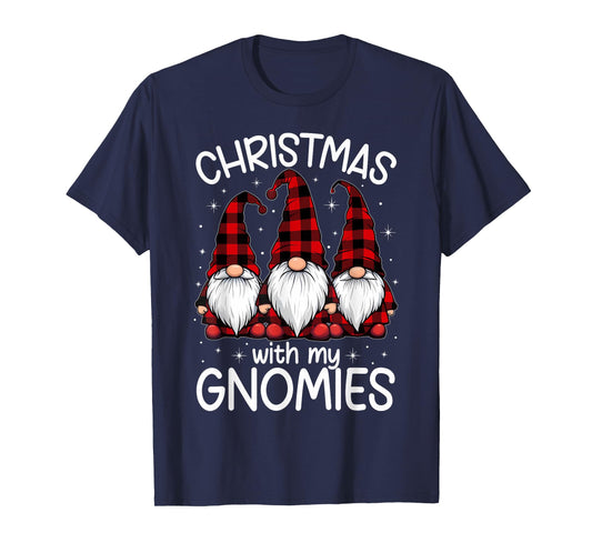 Christmas With My Gnomies Xmas Family Gnome Red Black Plaid T-Shirt