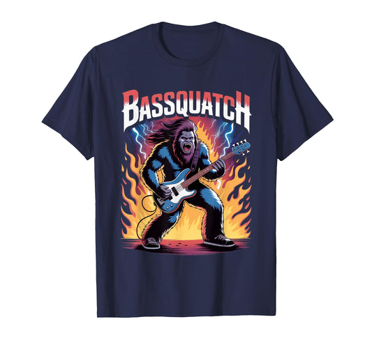 Heavy Metal Bassquatch Bigfoot Sasquatch Bass Guitar Player T-Shirt
