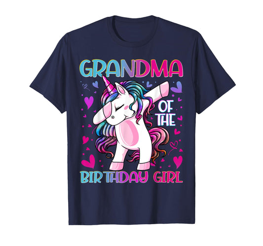 Grandma of the Birthday Girl Dabbing Unicorn Grandmother T-Shirt