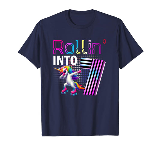 Rollin' into 7 Roller Skating Unicorn 7th Birthday Party T-Shirt