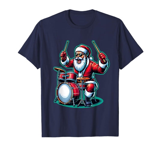 Rock & Roll Santa Xmas Drummer Drums Christmas Music T-Shirt