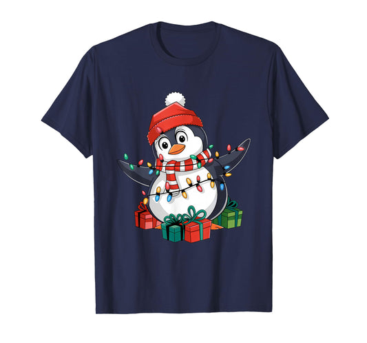 Penguin Santa Lights Christmas - Penguin Lover T-Shirt