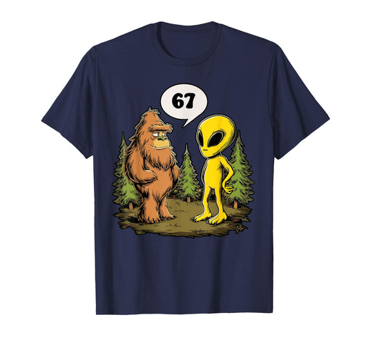 Funny 67 Meme Six Seven Bigfoot Alien T-Shirt