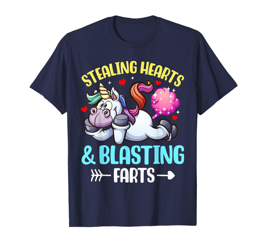 Stealing Hearts And Blasting Farts Fantasy Unicorn Gag T-Shirt