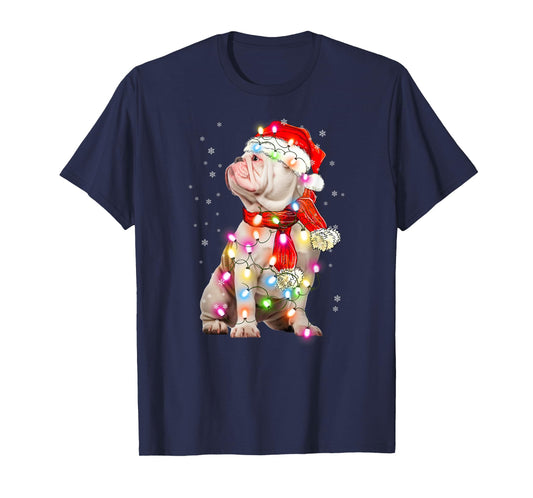 English Bulldog Dog Santa Clause Hat Xmas Christmas T-Shirt