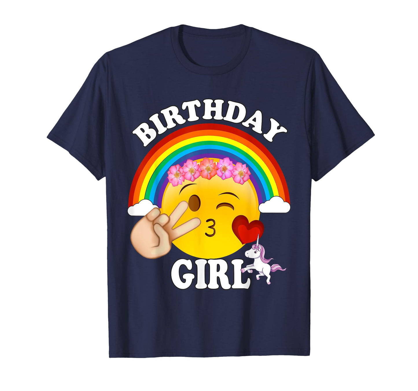 Birthday For Girls Unicorn Rainbow Heart Kiss T-Shirt