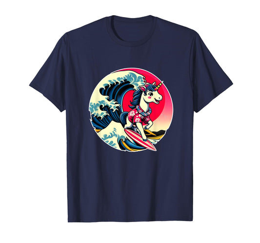 Great Wave Kanagawa Unicorn Surfing T-Shirt