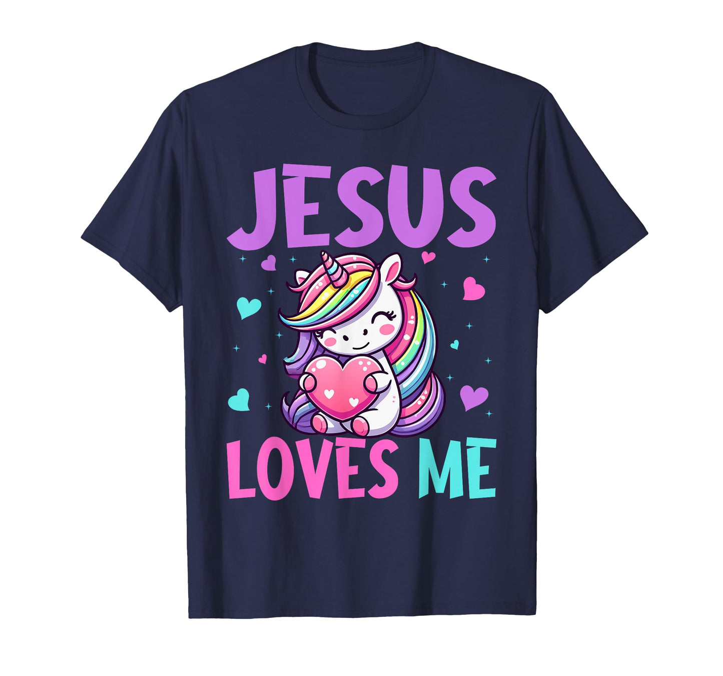 Kids Jesus Loves Me Christian Bible Girls Rainbow Unicorn T-Shirt
