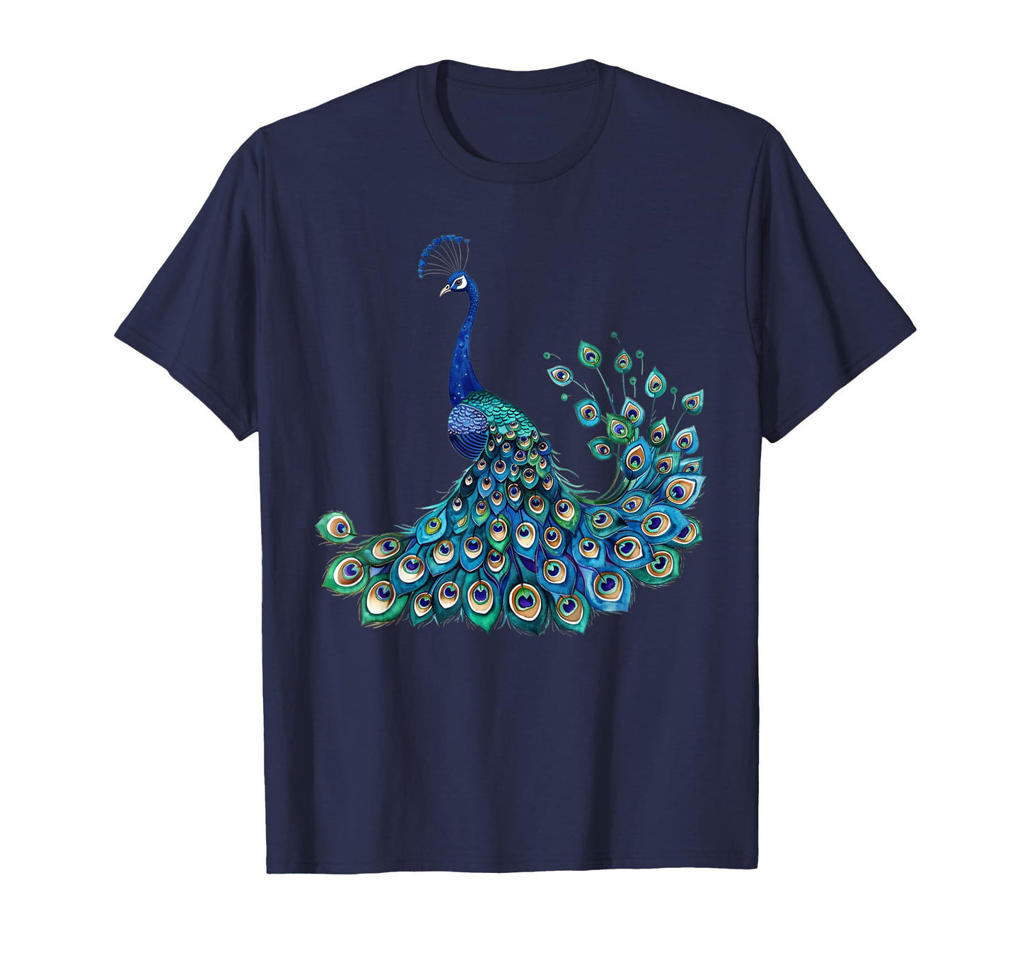 Blue Peacock Print Teal Feathers Bird Lover Men Women Kids T-Shirt