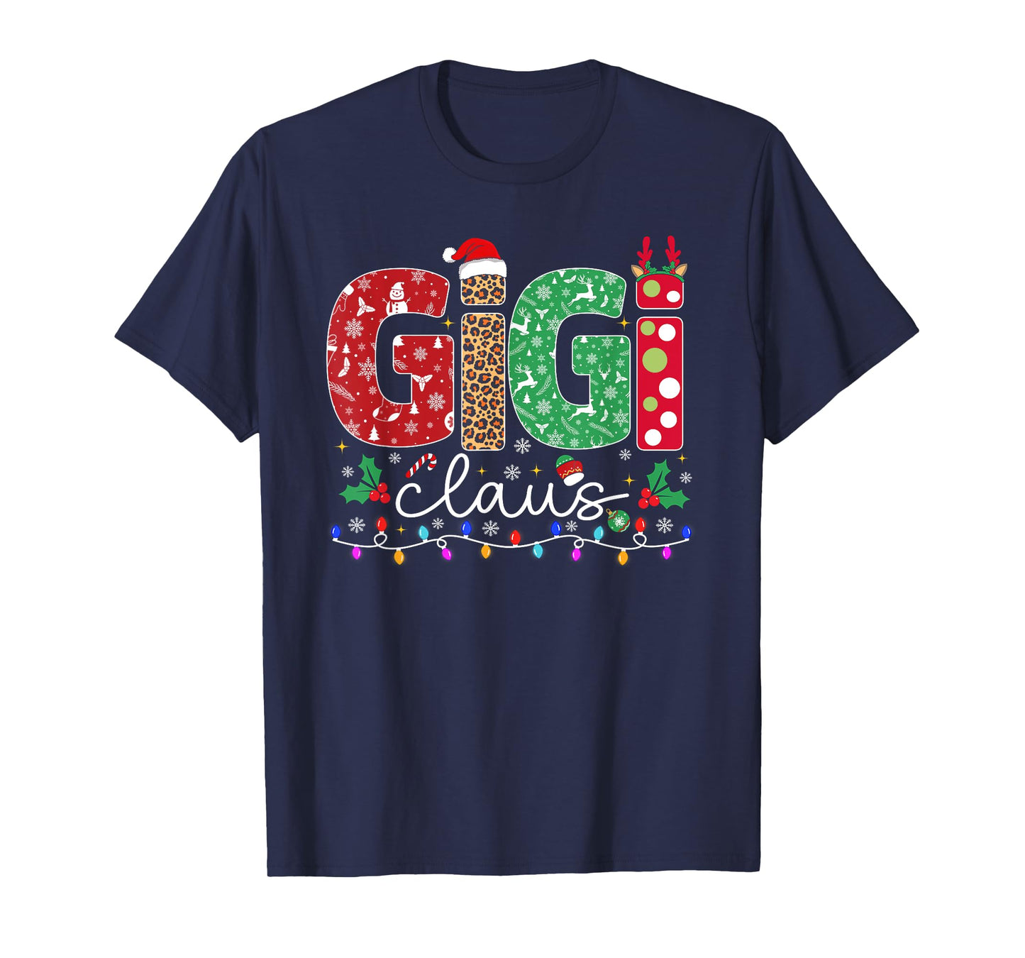 Family Christmas Shirt Women Funny Xmas Lights Gigi Claus T-Shirt