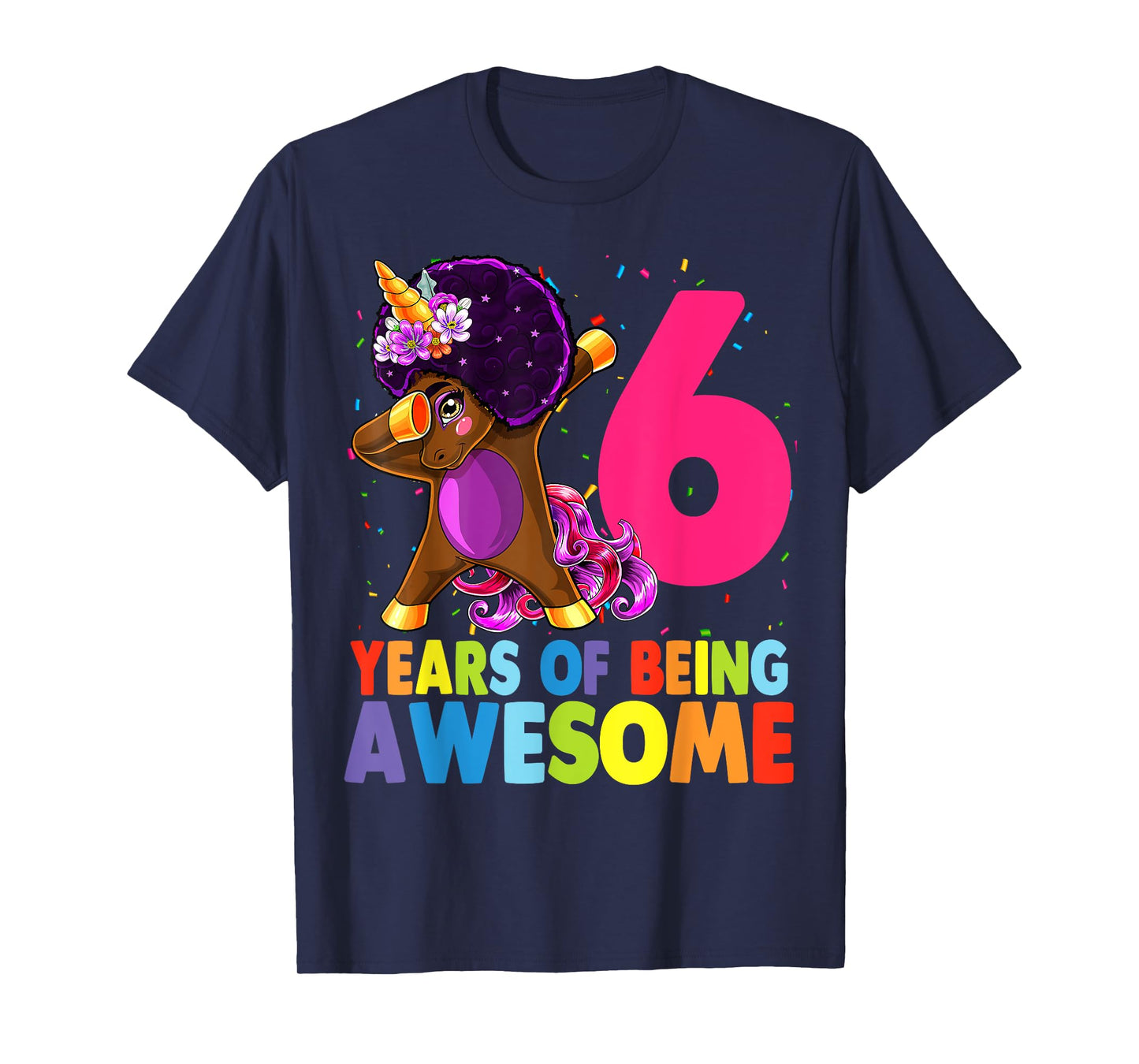 6th Birthday Dabbing Unicorn Afro Party Gift 6 Years Old T-Shirt