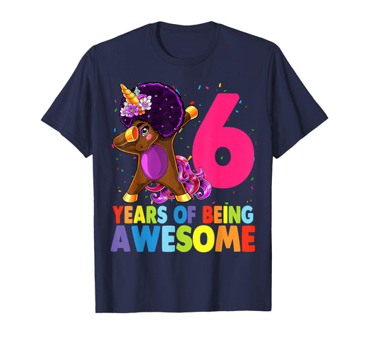 6th Birthday Dabbing Unicorn Afro Party Gift 6 Years Old T-Shirt