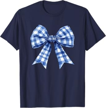 Blue Gingham Coquette Bow Trendy Retro Plaid Cute for Women T-Shirt