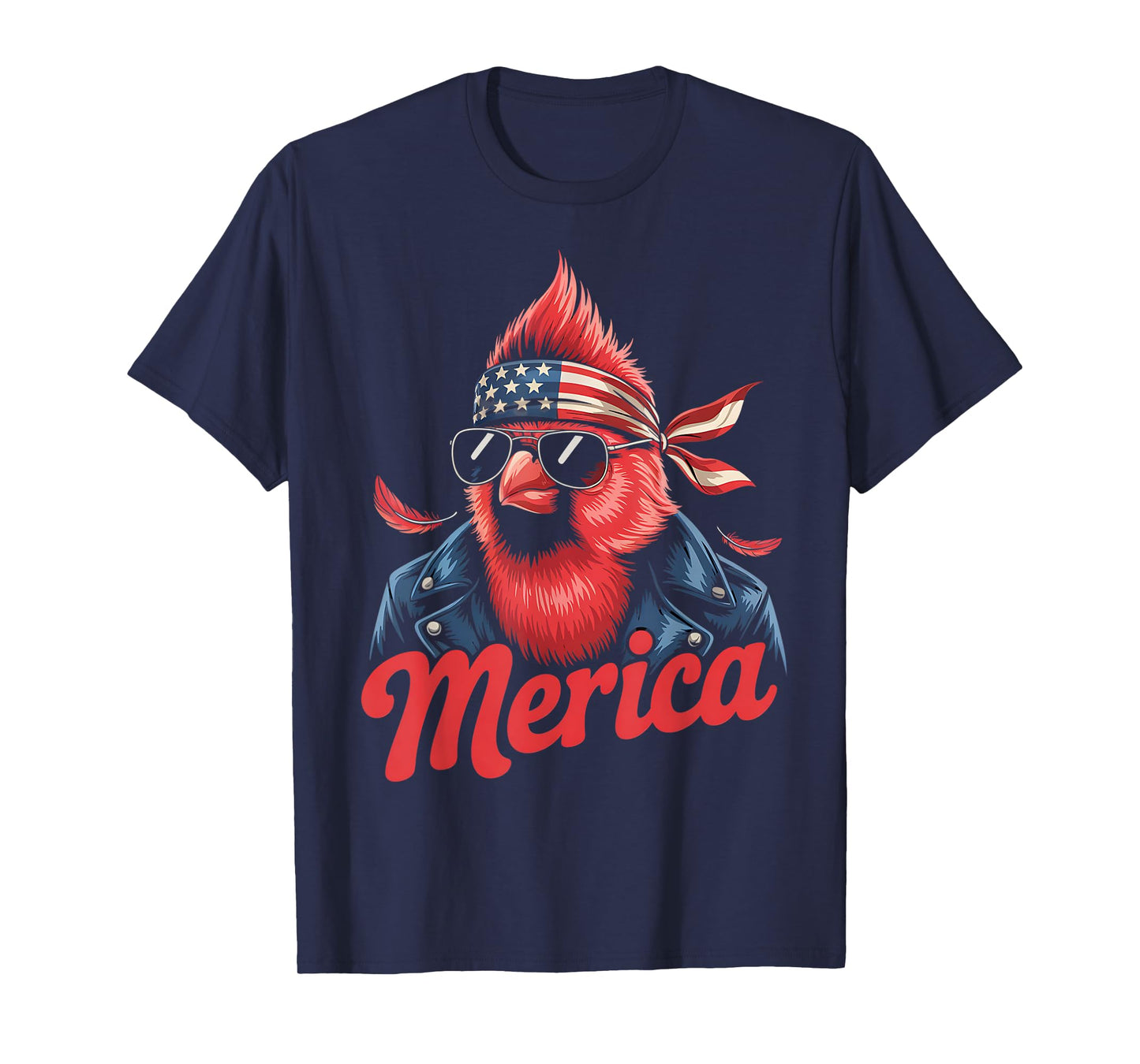 Northern cardinal Bird Lover Sunglasses USA Flag 4th of July T-Shirt