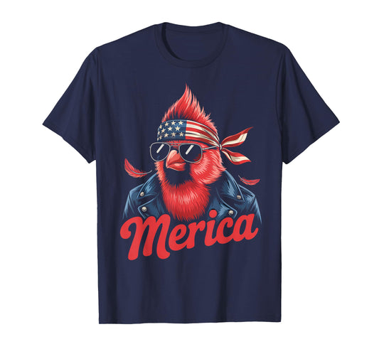 Northern cardinal Bird Lover Sunglasses USA Flag 4th of July T-Shirt