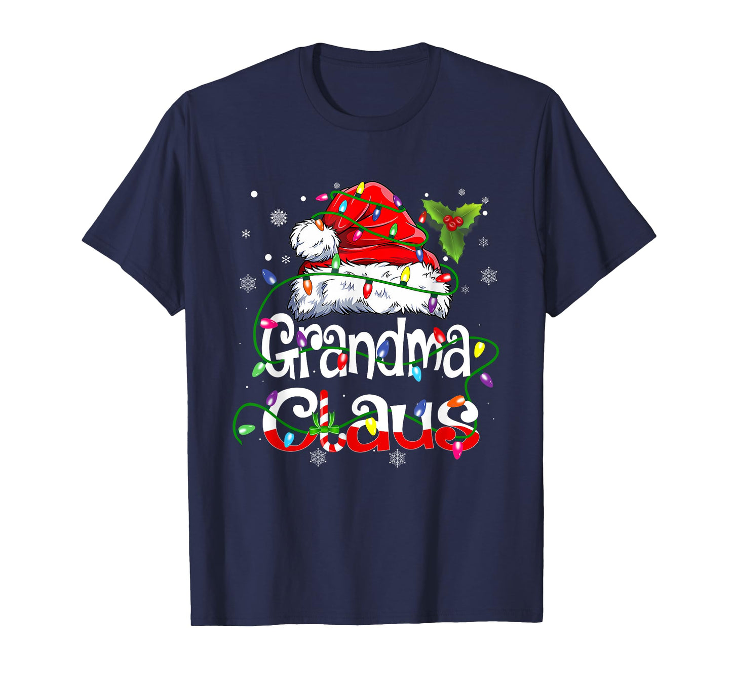 Grandma Claus Shirt Christmas Lights Pajama Family Matching T-Shirt