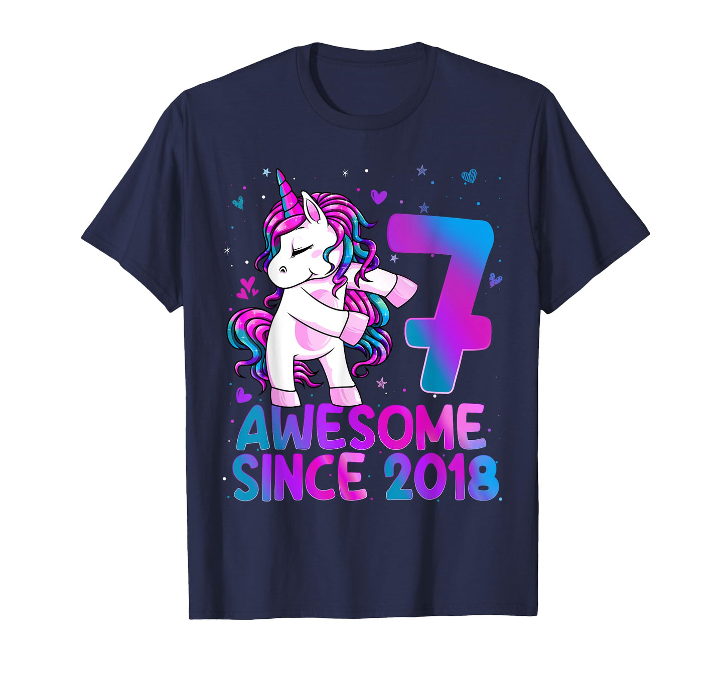 Flossing Unicorn 7 Year Old 7th Birthday Girl Unicorn Party T-Shirt