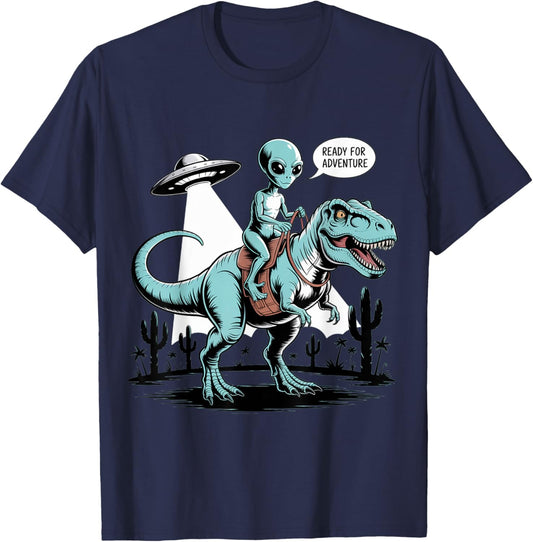 Alien Riding Dinosaur Funny UFO Dinosaur Retro Alien Dino T-Shirt