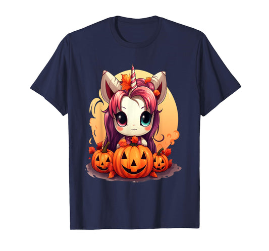 Autumn Halloween costume kawaii pumpkin unicorn magic T-Shirt